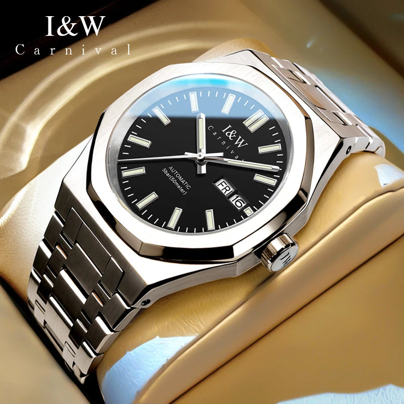 Japan SEIKO Movement Watches for Men High Quality Automatic Watch Double Calendar Sapphire Luminous Waterproof Steel Strap Reloj