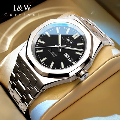 Japan SEIKO Movement Watches for Men High Quality Automatic Watch Double Calendar Sapphire Luminous Waterproof Steel Strap Reloj