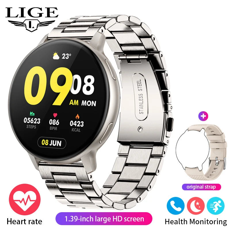 LIGE 2025 Smart Watch Women Bluetooth Call Custom Dials Watches Blood Oxygen Monitor Sport Men Smartwatch Ladies For Android IOS
