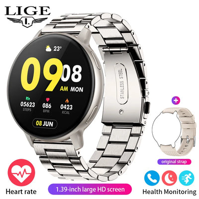 LIGE 2025 Smart Watch Women Bluetooth Call Custom Dials Watches Blood Oxygen Monitor Sport Men Smartwatch Ladies For Android IOS