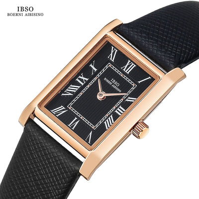 IBSO Ultra-Thin Slim Women Watches Japanese Seiko Movement Y120 Rectangle Dial Genuine Leather Strap 30m Waterproof Women's Gift