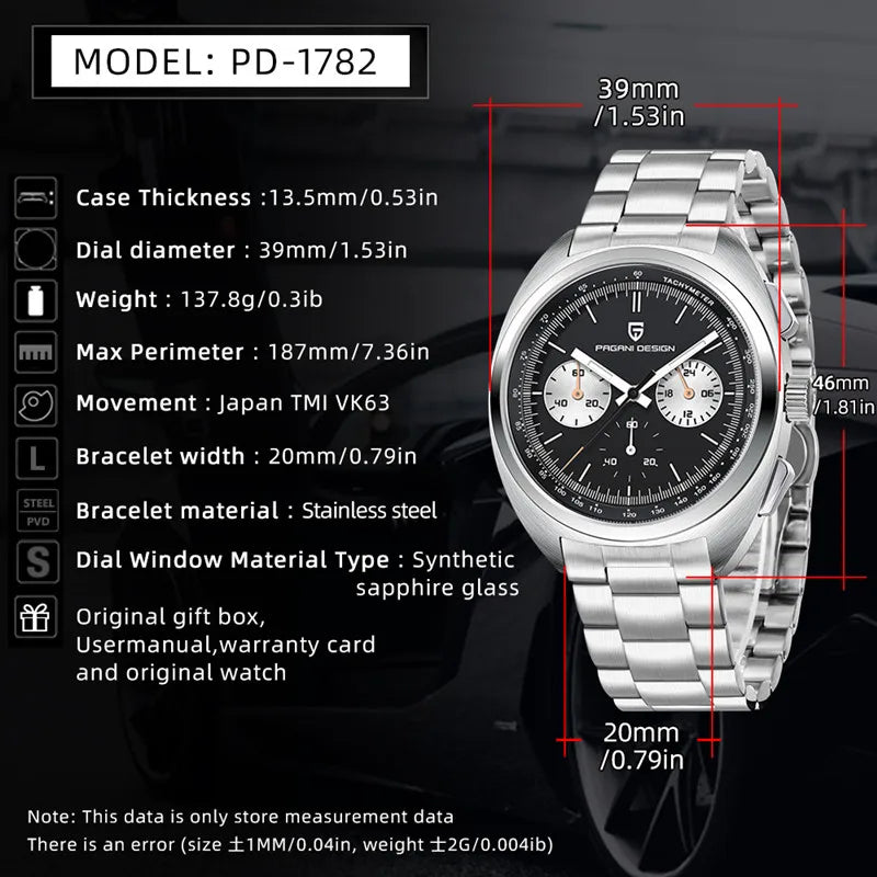 NEW PAGANI DESIGN Luxury Men's Watches Japan VK63 Quartz Sport Chronograph AR Sapphire Glass Waterproof 100M Wristwatch For Man