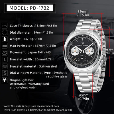NEW PAGANI DESIGN Luxury Men's Watches Japan VK63 Quartz Sport Chronograph AR Sapphire Glass Waterproof 100M Wristwatch For Man
