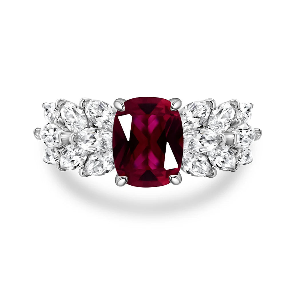 Houtros 2CT Ruby Gemstone Wedding Ring for Women 925 Sterling Silver High Carbon Diamond Engagement Rings Fine Jewelry Gift