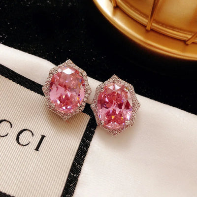 Statement Stud Earring Pink AAAAA Zircon 925 sterling silver Jewelry Engagement Wedding Earrings for Women Bridal Promise Gift
