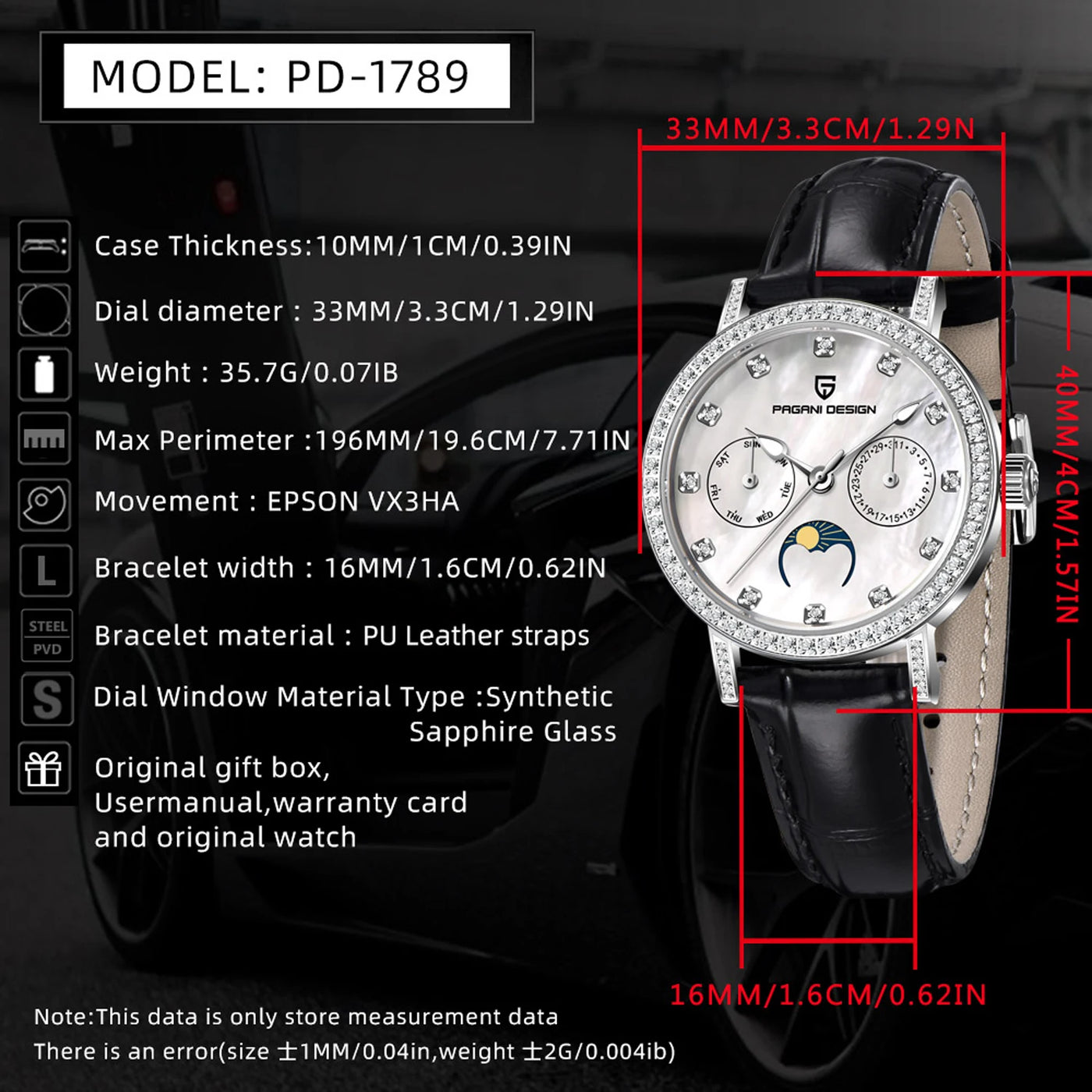 PAGANI DESIGN Women's Watches Luxury Brand Quartz Watch For Women Fashion Waterproof Leather Moon Phase Clock Gift Reloj Mujer