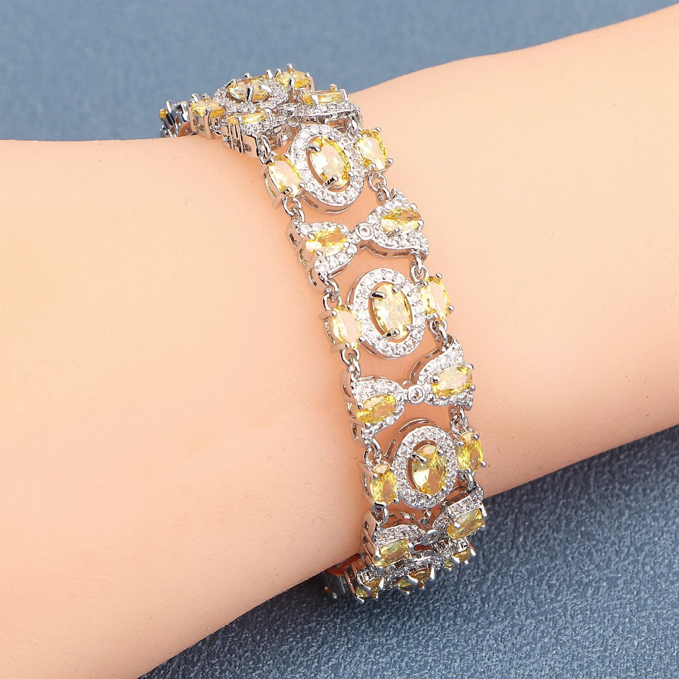 925 Silver Charm Blue Cubic Zircon Bracelets For Women Wedding Jewelry 18+2CM Length