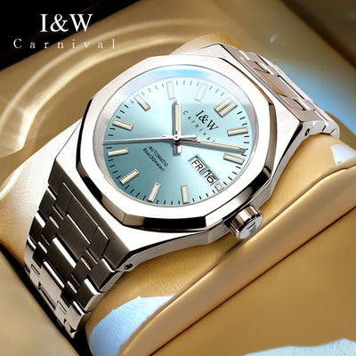 Japan SEIKO Movement Watches for Men High Quality Automatic Watch Double Calendar Sapphire Luminous Waterproof Steel Strap Reloj