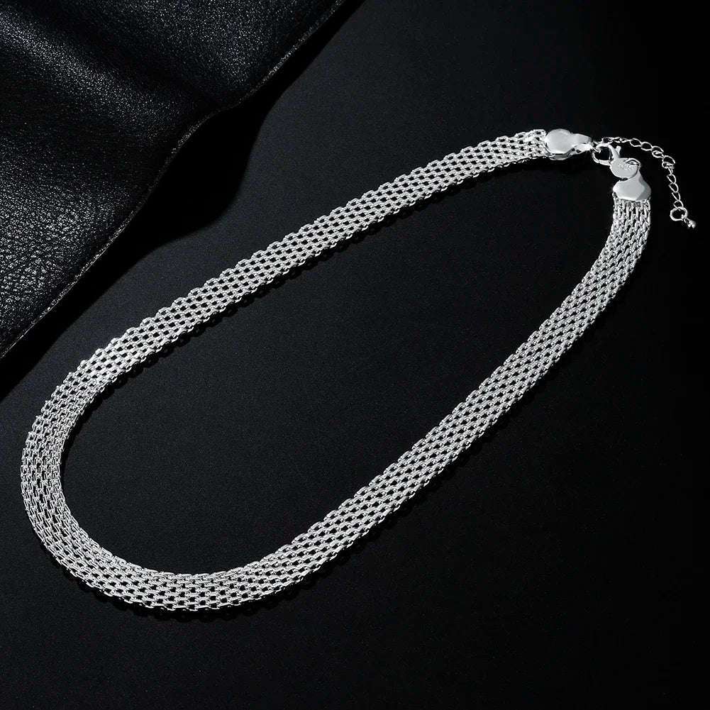 Hot 925 Sterling Silver Creativity Net Chain Bracelets Necklaces for Women Fashion Designer Party Wedding Jewelry Sets Gift