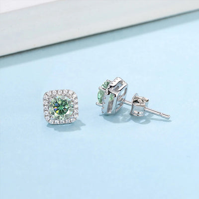 Houtros 1CT Green White Moissanite Stud Earrings for Women S925 Silver Square Wedding Diamond Earring Luxury Jewelry Certified
