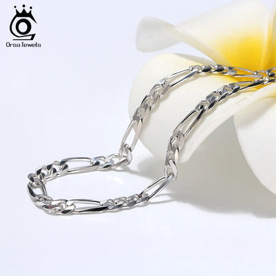 ORSA JEWELS 100% Soild 925 Sterling Silver Figaro Chain Necklace 3.3mm 5mm Minimalism Daily Silver Figaro Necklaces Chain SC34