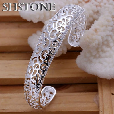 925 Sterling Silver open bangle bracelet for women lady girl cute favorite gift retro charm exquisite circular fashion  jewelry