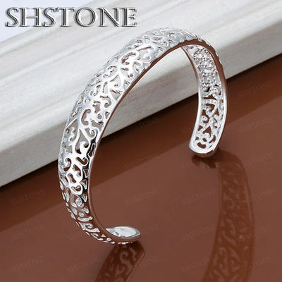 925 Sterling Silver open bangle bracelet for women lady girl cute favorite gift retro charm exquisite circular fashion  jewelry