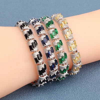 925 Silver Charm Green Cubic Zircon Bracelets For Women Wedding Jewelry 18+2CM Length