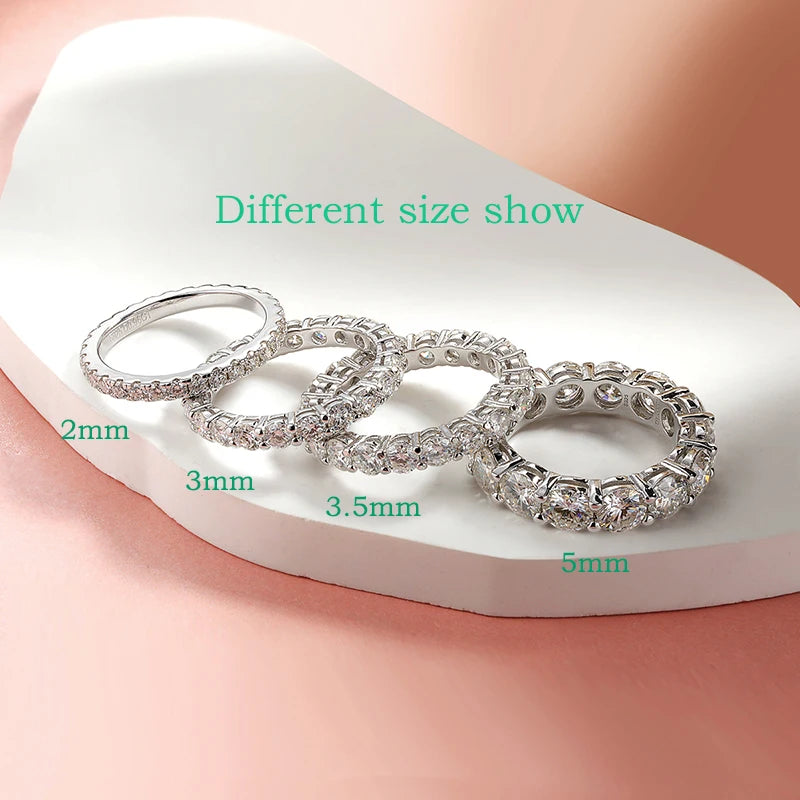 Smyoue 2-5mm Full Moissanite Ring for Women Sparkling Wedding Eternity Bands 100% S925 Sterling Silver Jewelry Classic Ring GRA