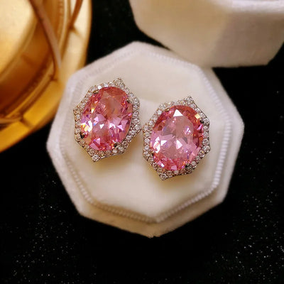 Statement Stud Earring Pink AAAAA Zircon 925 sterling silver Jewelry Engagement Wedding Earrings for Women Bridal Promise Gift