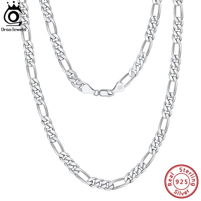 ORSA JEWELS 100% Soild 925 Sterling Silver Figaro Chain Necklace 3.3mm 5mm Minimalism Daily Silver Figaro Necklaces Chain SC34