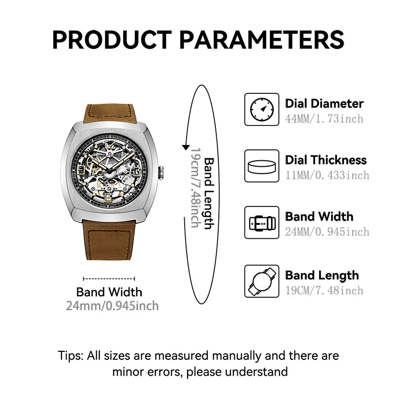 2025 Seagull Luminous Tonneau Shaped Watch For Men Automatic Mechanical Wristwatches Waterproof Skeleton Dial 849.27.6094