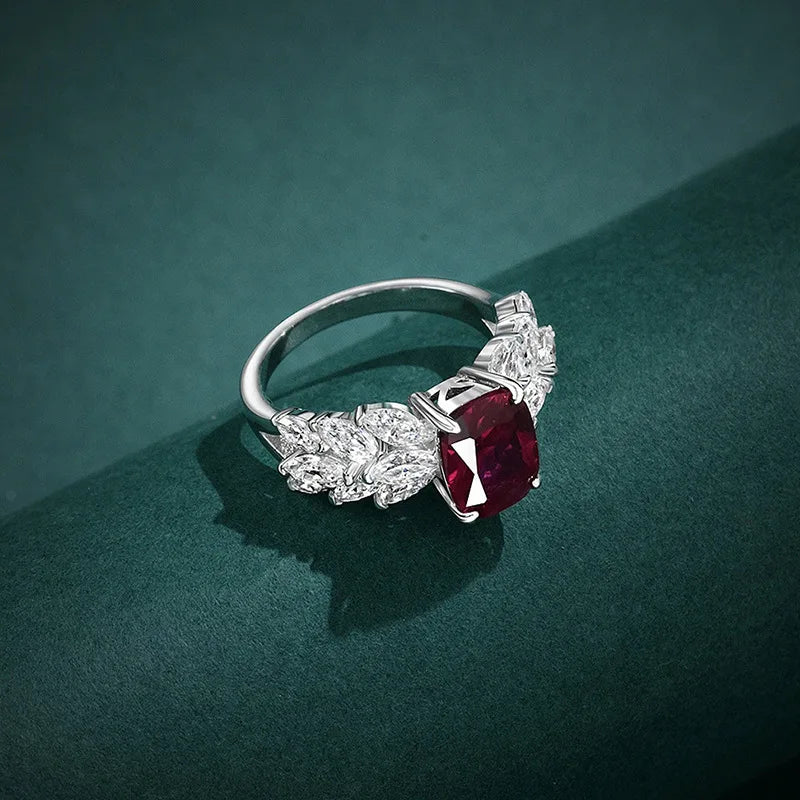 Houtros 2CT Ruby Gemstone Wedding Ring for Women 925 Sterling Silver High Carbon Diamond Engagement Rings Fine Jewelry Gift