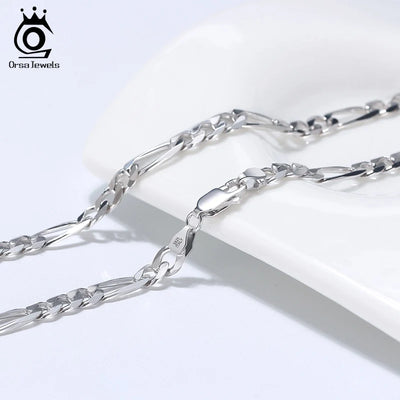 ORSA JEWELS 100% Soild 925 Sterling Silver Figaro Chain Necklace 3.3mm 5mm Minimalism Daily Silver Figaro Necklaces Chain SC34