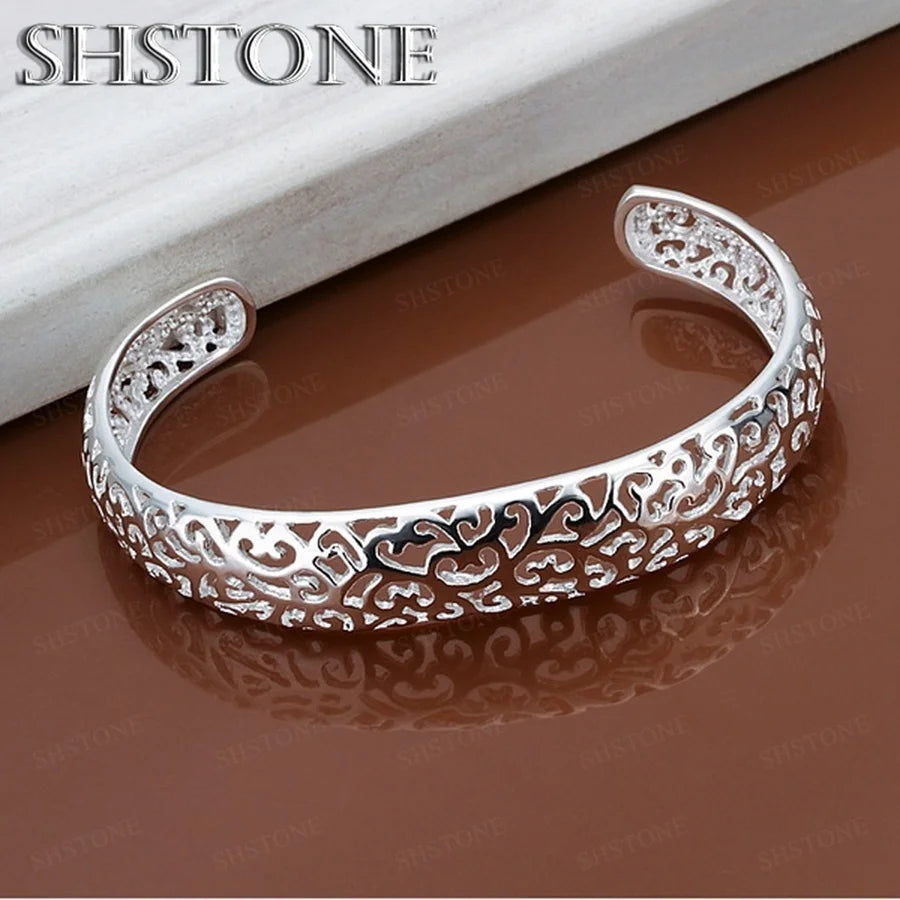 925 Sterling Silver open bangle bracelet for women lady girl cute favorite gift retro charm exquisite circular fashion  jewelry