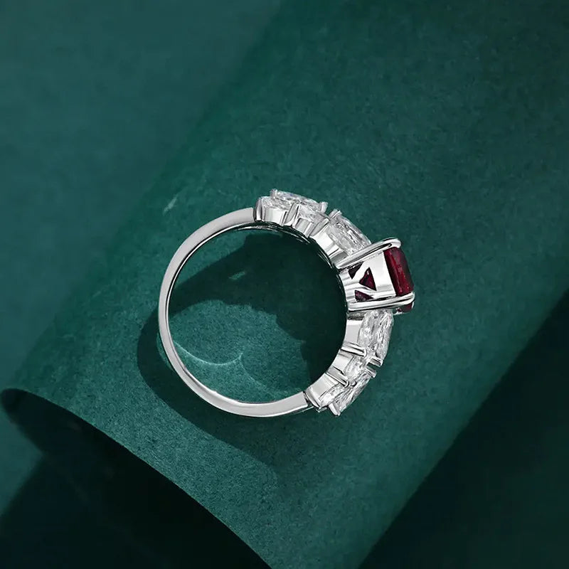 Houtros 2CT Ruby Gemstone Wedding Ring for Women 925 Sterling Silver High Carbon Diamond Engagement Rings Fine Jewelry Gift