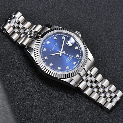 Parnis 39mm Man Watches Calendar Green/Blue/White Dial Miyota 8215 Movement 21 Jewels Automatic Mechanical Stainless Steel Strap