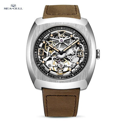 2025 Seagull Luminous Tonneau Shaped Watch For Men Automatic Mechanical Wristwatches Waterproof Skeleton Dial 849.27.6094