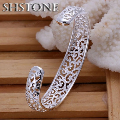 925 Sterling Silver open bangle bracelet for women lady girl cute favorite gift retro charm exquisite circular fashion  jewelry