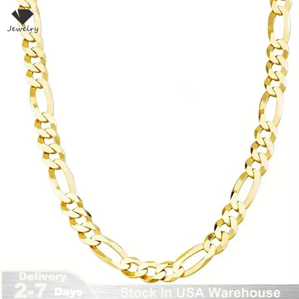925 Sterling Silver Classic Figaro Chain Link Necklace for Men 14K Gold Plated 5mm Wide Cuban Curb Link Chain Jewlelry Gift USA