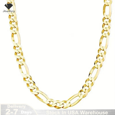 925 Sterling Silver Classic Figaro Chain Link Necklace for Men 14K Gold Plated 5mm Wide Cuban Curb Link Chain Jewlelry Gift USA