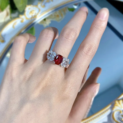 Houtros 2CT Ruby Gemstone Wedding Ring for Women 925 Sterling Silver High Carbon Diamond Engagement Rings Fine Jewelry Gift