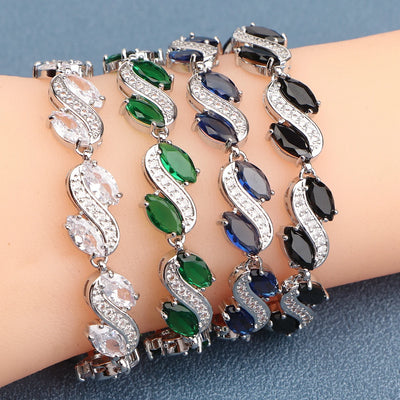 925 Silver Charm Green Cubic Zircon Bracelets For Women Wedding Jewelry 18+2CM Length