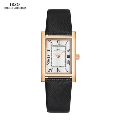 IBSO Ultra-Thin Slim Women Watches Japanese Seiko Movement Y120 Rectangle Dial Genuine Leather Strap 30m Waterproof Women's Gift