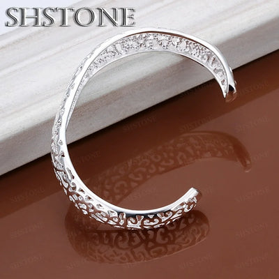 925 Sterling Silver open bangle bracelet for women lady girl cute favorite gift retro charm exquisite circular fashion  jewelry