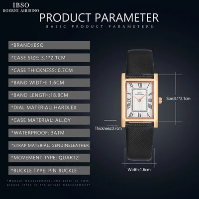 IBSO Ultra-Thin Slim Women Watches Japanese Seiko Movement Y120 Rectangle Dial Genuine Leather Strap 30m Waterproof Women's Gift