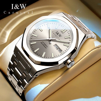 Japan SEIKO Movement Watches for Men High Quality Automatic Watch Double Calendar Sapphire Luminous Waterproof Steel Strap Reloj