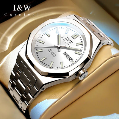 Japan SEIKO Movement Watches for Men High Quality Automatic Watch Double Calendar Sapphire Luminous Waterproof Steel Strap Reloj