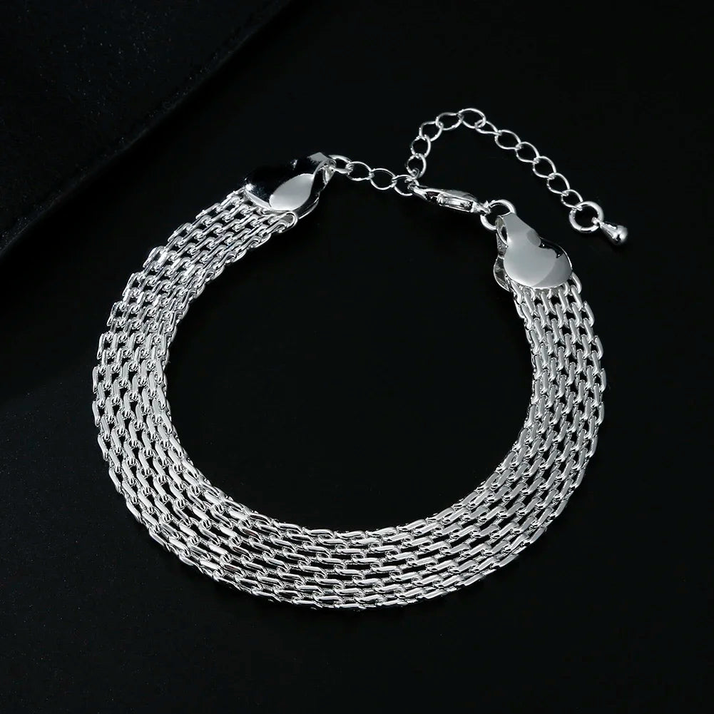 Hot 925 Sterling Silver Creativity Net Chain Bracelets Necklaces for Women Fashion Designer Party Wedding Jewelry Sets Gift