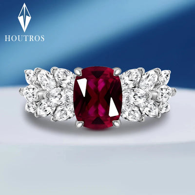 Houtros 2CT Ruby Gemstone Wedding Ring for Women 925 Sterling Silver High Carbon Diamond Engagement Rings Fine Jewelry Gift