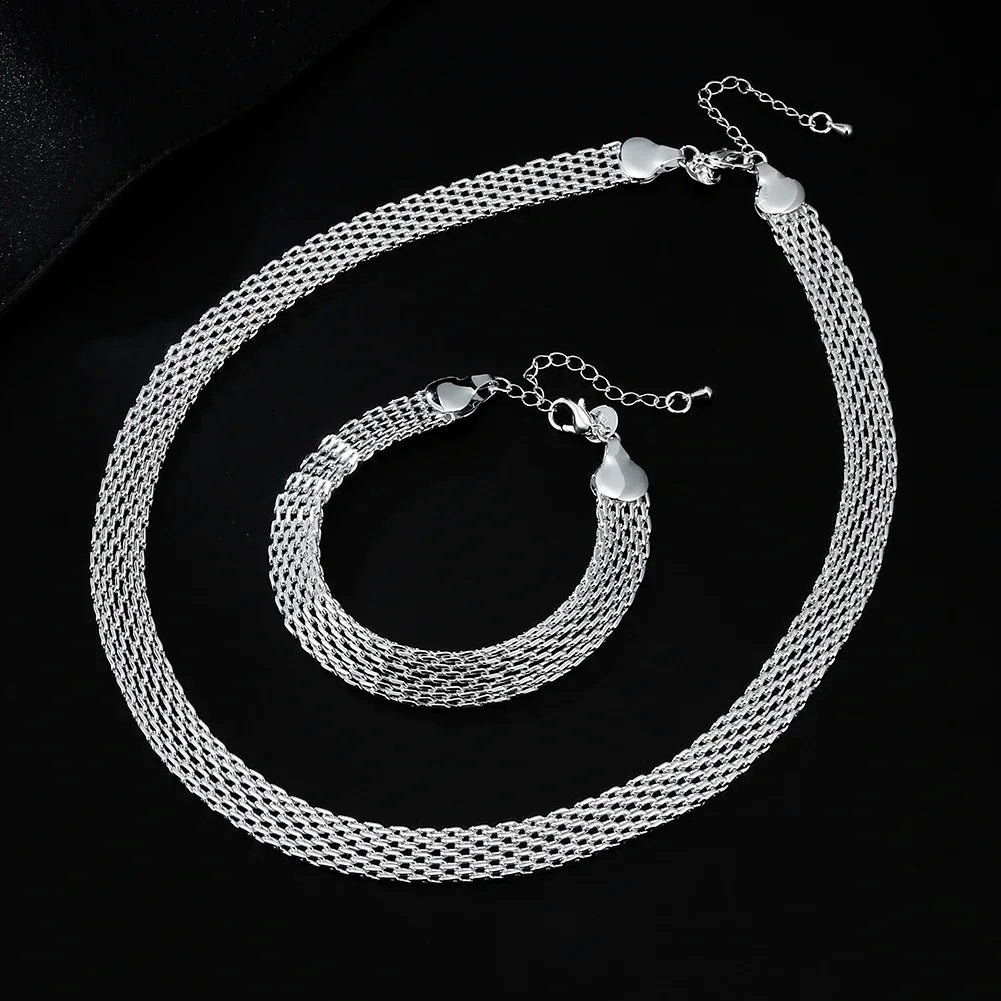 Hot 925 Sterling Silver Creativity Net Chain Bracelets Necklaces for Women Fashion Designer Party Wedding Jewelry Sets Gift