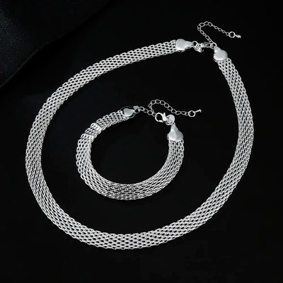 Hot 925 Sterling Silver Creativity Net Chain Bracelets Necklaces for Women Fashion Designer Party Wedding Jewelry Sets Gift
