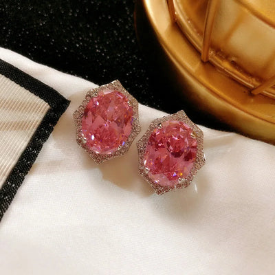Statement Stud Earring Pink AAAAA Zircon 925 sterling silver Jewelry Engagement Wedding Earrings for Women Bridal Promise Gift