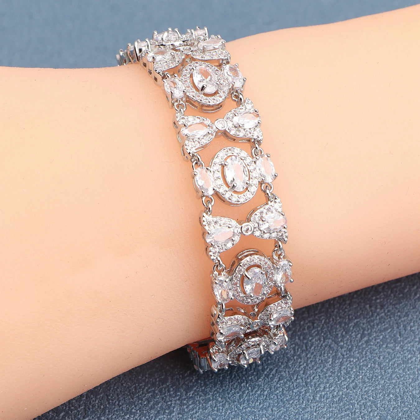 925 Silver Charm Blue Cubic Zircon Bracelets For Women Wedding Jewelry 18+2CM Length